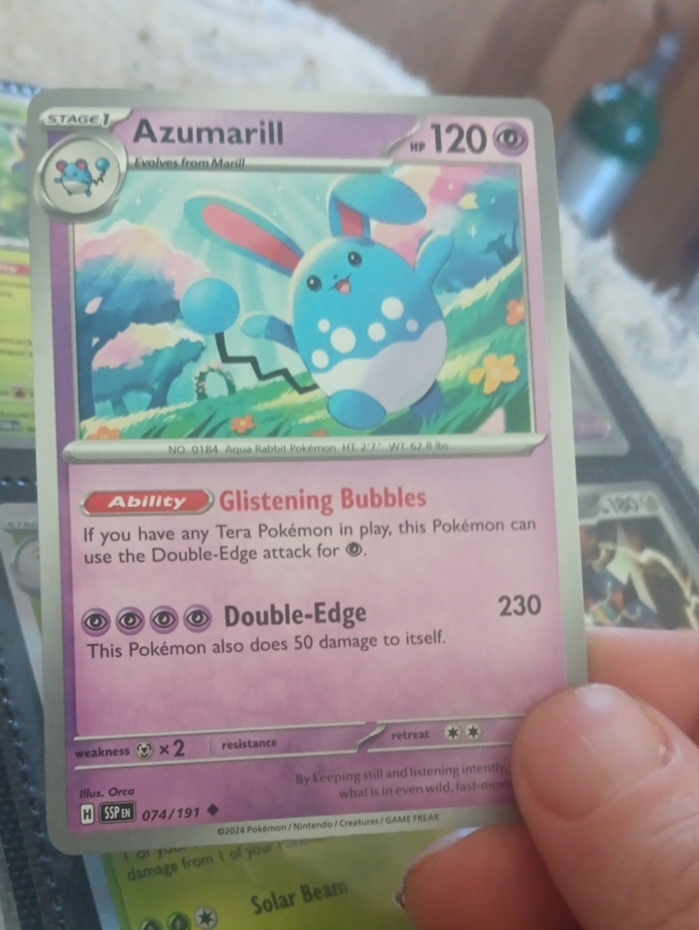 Pokemon Azumarill Card - Blue Character with Pink Frame